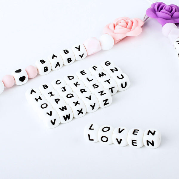 15/36/100/200/500/1000pcs Letter Silicone Beads 12mm Baby Teether