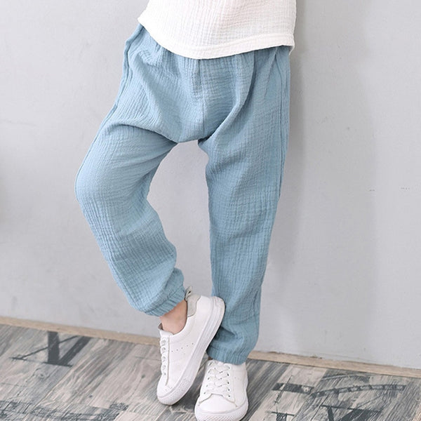 2 7 Yrs Linen Pleated 2023 Baby Boys Girls Summer Cotton Harem Baggy