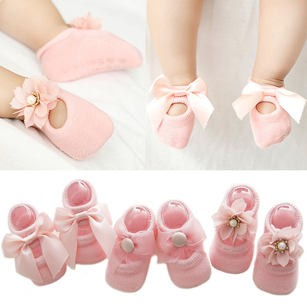 3 Pairs/lot Lace Flower Newborn Baby Socks Cotton Anti-slip Kids Floor