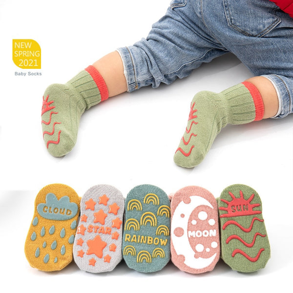 3 Pairs/lot Children's Socks Solid Striped Spring Boy Rubber Anti Slip