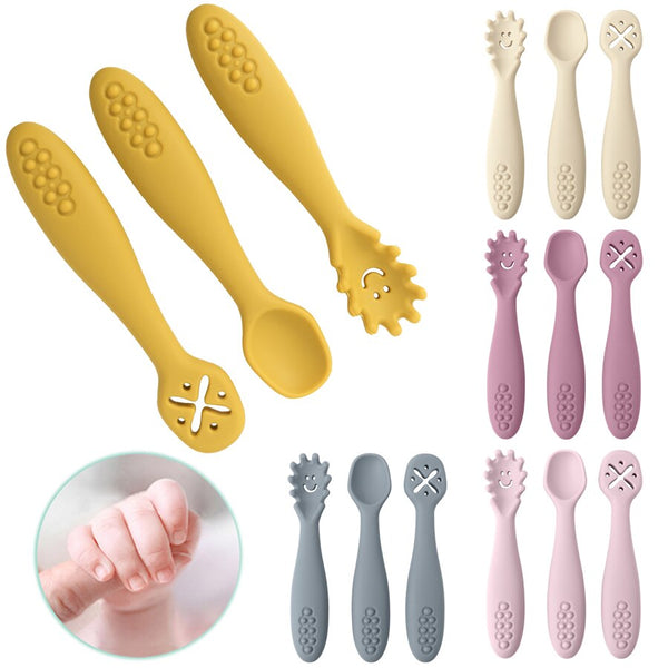 3PCS Silicone Spoon Fork For Baby Utensils Set Feeding Food Toddler