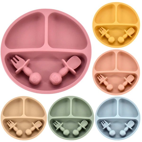 Retro Children Feeding Plate | Baby Feeding Silicone Plate - 4pcs/set