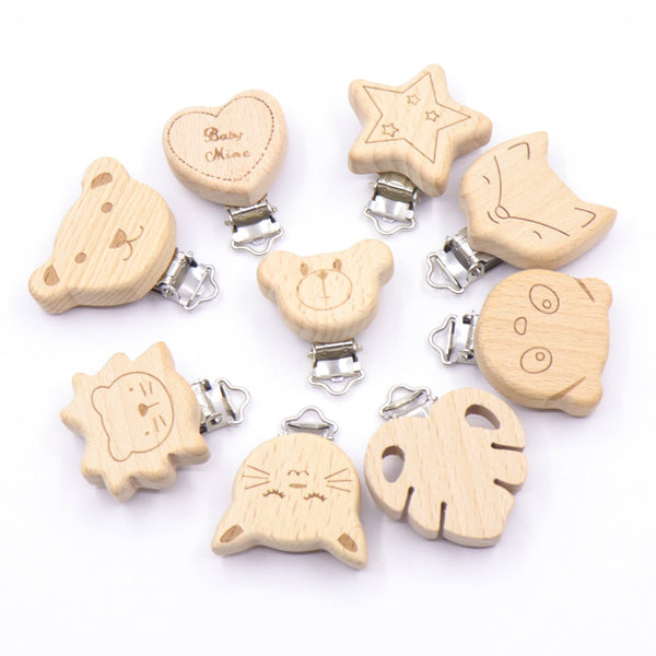 5pcs/lot Food Grade Beech Wooden Clip Animal Heart Shape Dummy Clip