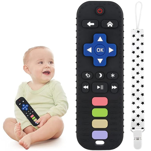 Baby Remote Control Teether – Silicone Teething Toy for Infants 3-24 Months, Black