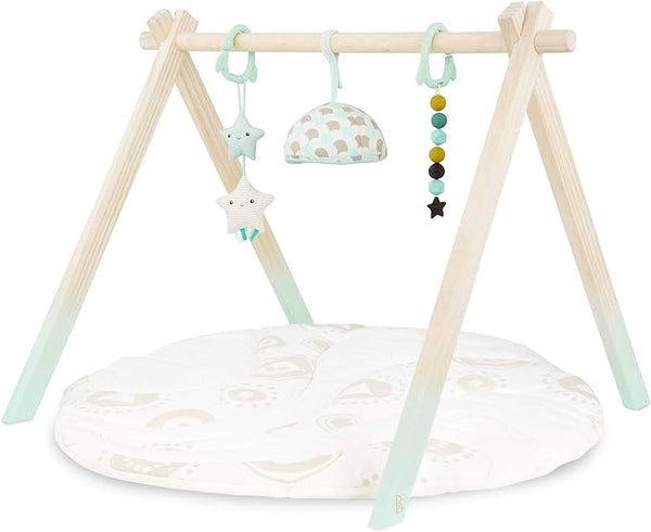 Premium Wooden Play Gym for Babies - Adjustable Activity Center with Hanging Toys