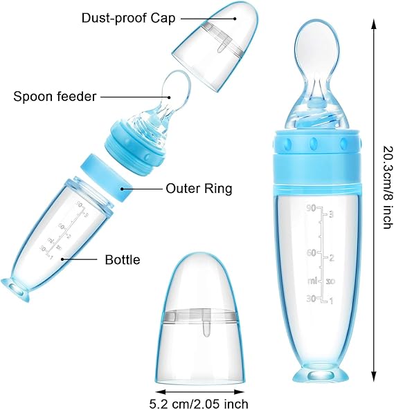 2-Pack Silicone Baby Feeding Spoons with Stand, Blue