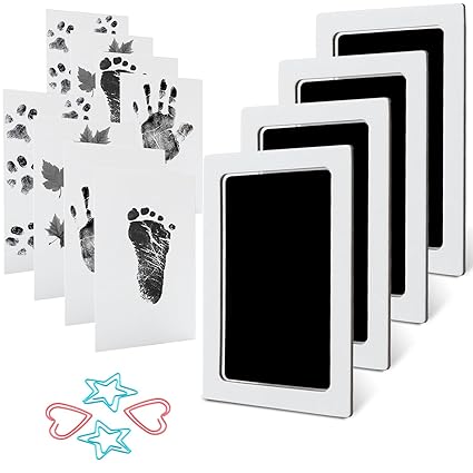 Inkless Baby Handprint & Footprint Kit - Mess-Free, Safe Keepsake Kit with 4 Clean-Touch Ink Pads & 8 Imprint Cards