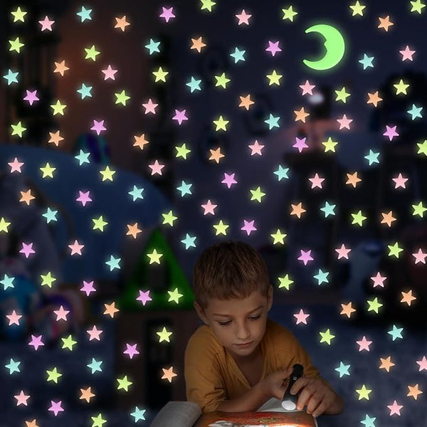 Glow in The Dark Stars & Moon Stickers - 200 Pcs 3D Luminous Stars for Kids Bedroom Ceiling Decor