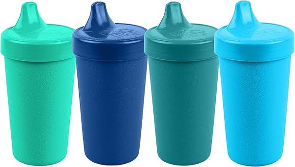 Spill-Proof Toddler Sippy Cups, 10 oz, 4-Pack | Made in USA, True Blue