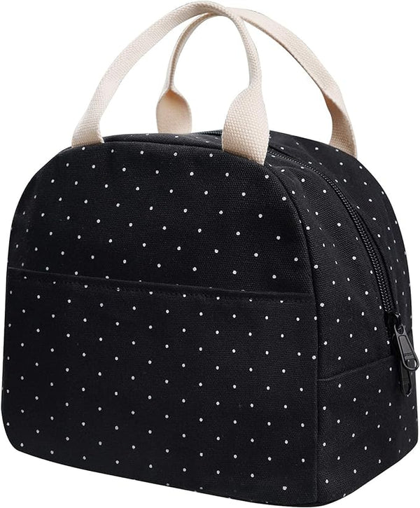 Compact Black Polka Dot Lunch Bag for Women & Teen Girls