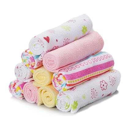 Soft Terry Baby Washcloths for Newborns, Pack of 10, Pink Lines