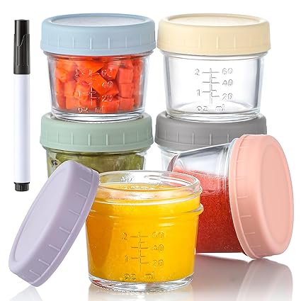 6 Pack Glass Baby Food Storage Jars – 4 oz with Lids, Microwave, Dishwasher & Freezer Safe