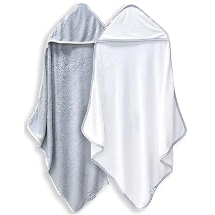 Ultra Soft Baby Hooded Towel Set - 2 Pack, Bamboo Rayon, White & Grey