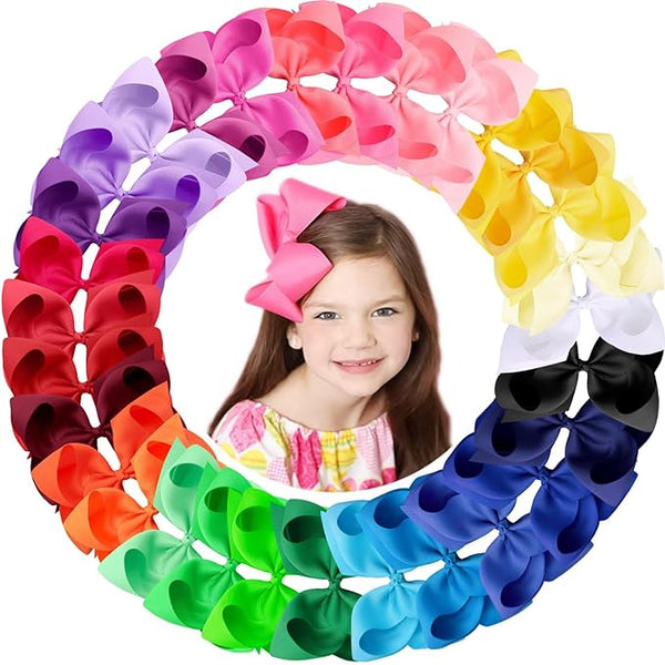 6-Inch Grosgrain Ribbon Hair Bows for Girls - 30 Colors Alligator Clips for Back to School, Party, Christmas, and More