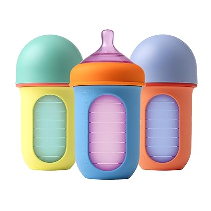 Collapsible Silicone Baby Bottle - 8 Oz, Stage 2 Medium Flow, Color Block, Pack of 3