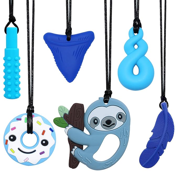 6-Pack Sensory Chew Necklaces for Kids - Silicone Chew Toys for ADHD, Autism, and Anxiety