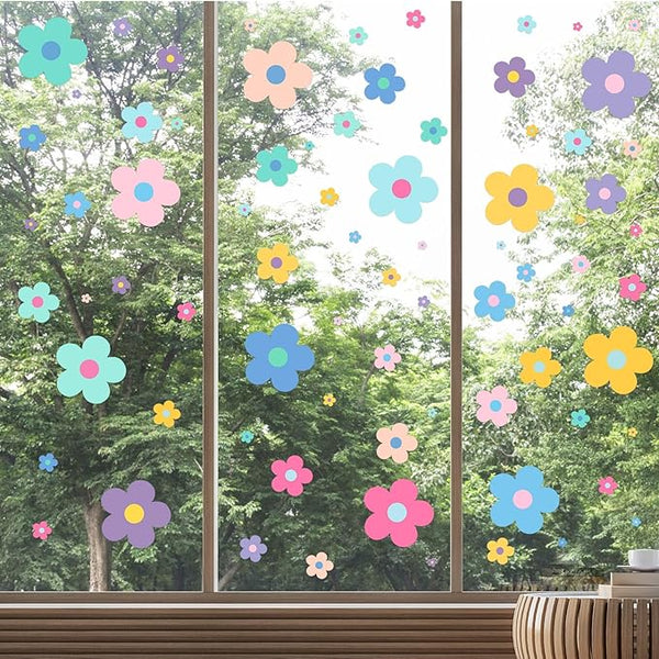 Floral Wall Stickers - 288 Pcs Colorful Vinyl Peel and Stick Decals, 9.1x11.4 Inch, Elegant Colors