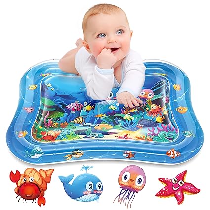 Tummy Time Inflatable Water Mat – Sensory Baby Play Mat for 3-24 Months, Portable and Leak-Proof