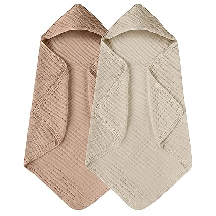 2-Pack Hooded Baby Towels – 100% Muslin Cotton, Soft & Absorbent, 32"x32", Newborn Essentials