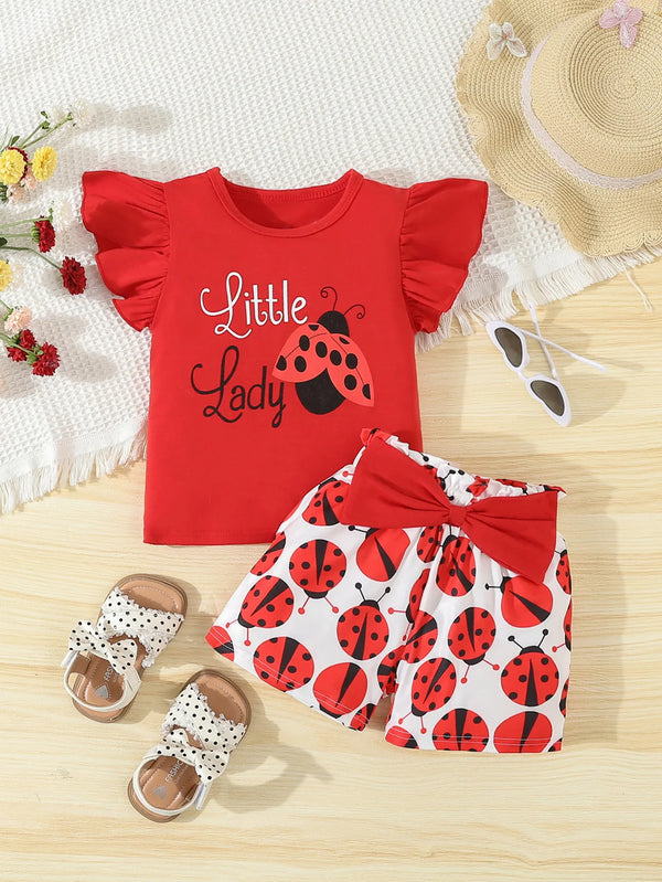 Summer Adorable  Ladybug Outfit 2pcs Set for Baby Girls Sleeveless