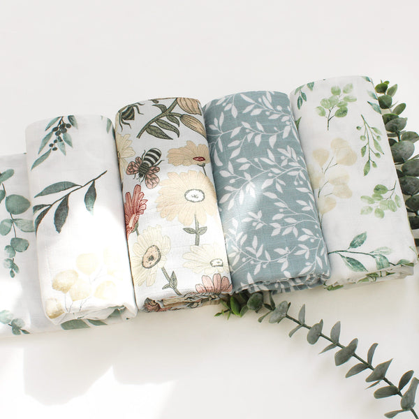 Baby Blankets Newborn Wrap Eucalyptus Leave Printed Organic Bamboo