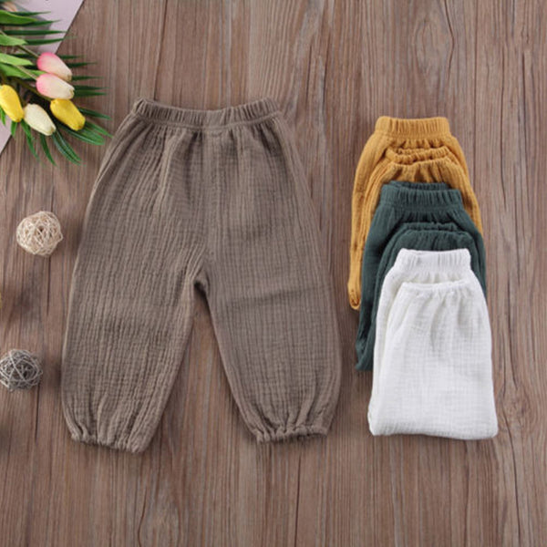 Baby Girls Boys Solid Loose Bloomers Drawstring Trousers Cotton Line