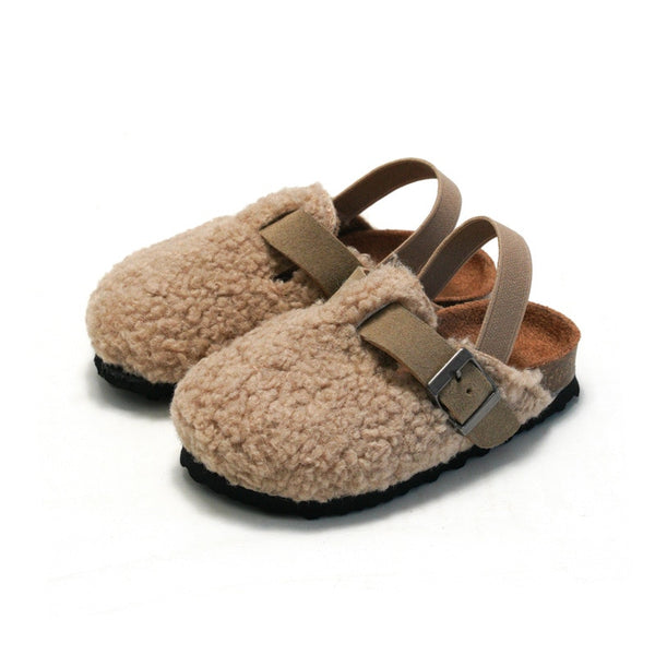 Child Baby Boys Girls Warm Fuzzy Slipper Plush Sandals Cork Faux Fur