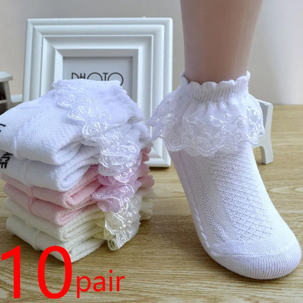 10 Pairs/lot Baby Girls Kids Socks Lace Ruffle Princess Mesh Children