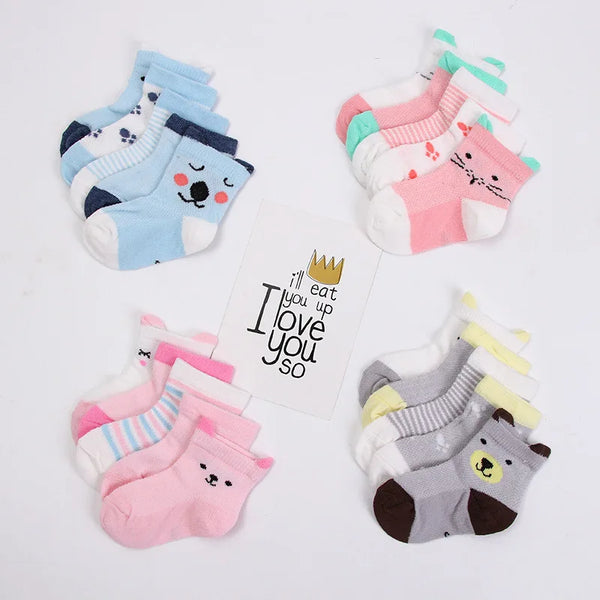 5 Pairs/Lot Baby Socks Newborns Infant Cute Cartoons Soft Cotton  Mesh