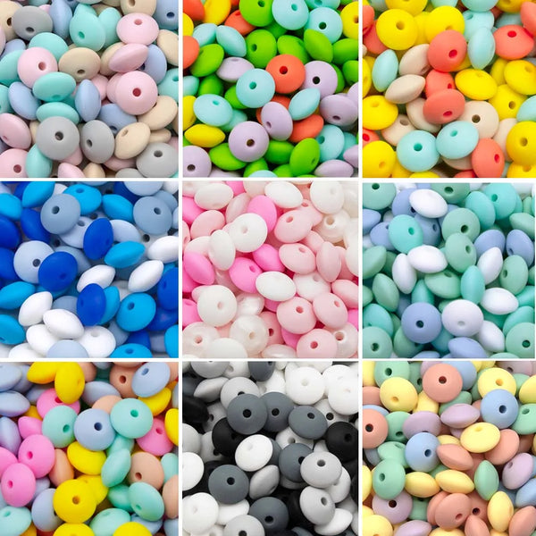 Cute-Idea 20Pcs Silicone Lentil Beads 12MM Baby Abacus Teething Beads