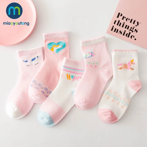 5 Pairs/Lot Unicorn Mesh Thin Cotton Newborn Boy Kids Socks Baby Girls