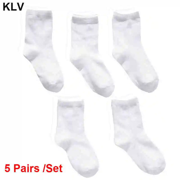 5 Pairs Kids Pure White Sock Baby Boy Girl Solid Breathable Cotton