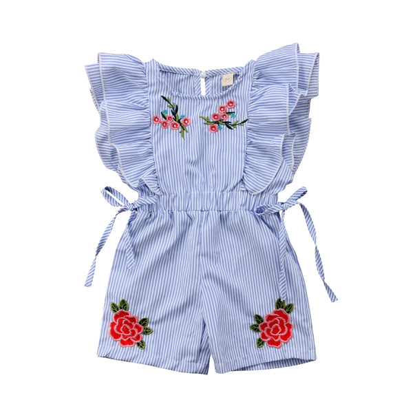 Toddler Kids Baby Girl Flower Stripe Ruffle Romper Jumpsuit Outfits