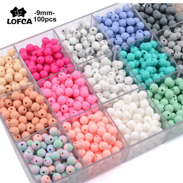 Lofca 9mm 100pcs Silicone Teething Beads Teether Baby Nursing Necklace