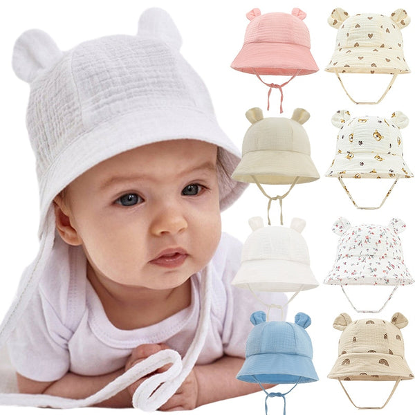 Muslin Baby Bucket Hats For Girls Boys Summer Newborn Hat Cute Print