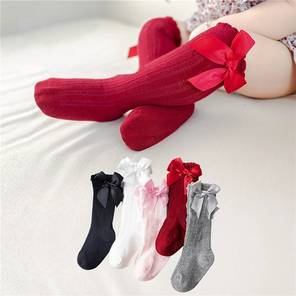 Baby Little Girls Breathable Socks Cute Bowknot Knee High Children