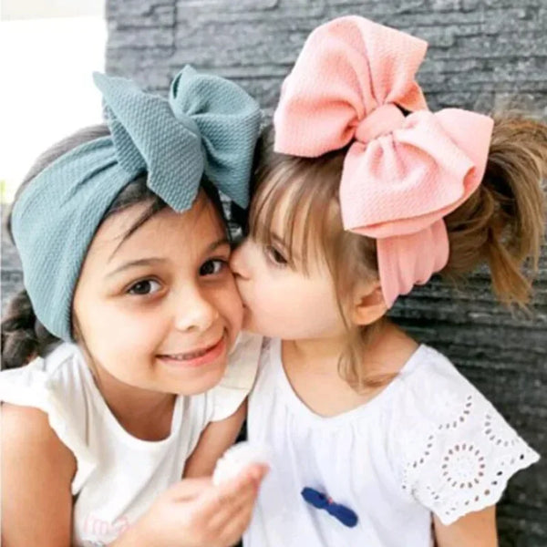 Fashion Handmade Bowknot Elastic Wide Hairband Toddler Solid Color Big