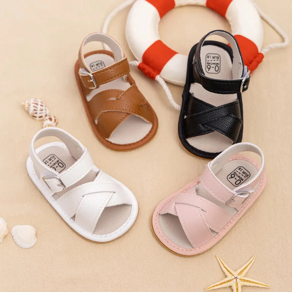 Meckior Newborn Baby Sandals Flats PU Leather Rubber Sole Anti-Slip