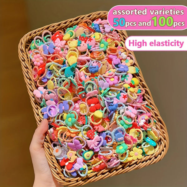 50/100 Pieces of Cute Thumb Hair Ties for Girls, High Elasticity, Does