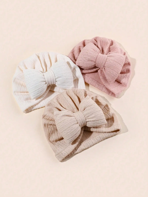 3pcs/set Lovely Bowknot Knitted Baby Hat Cute Solid Color Baby Girls