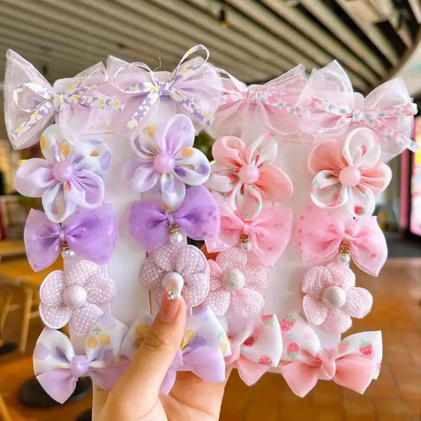 10Pcs/Set Cute Bows Baby Hairclips Lace Flower Children Girls Hairpins