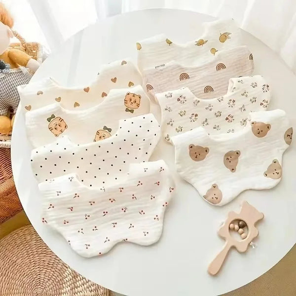 3PCS Cotton Gauze Baby Feeding Bibs Summer Soft Petal Baby Printed