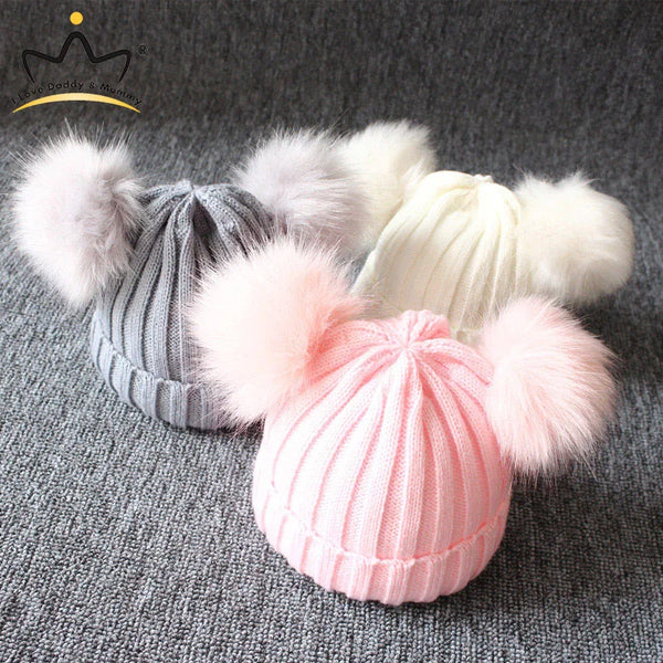 Cute Pompom Baby Hat Warm Winter Knitted Kids Baby Girl Boy Beanie Cap