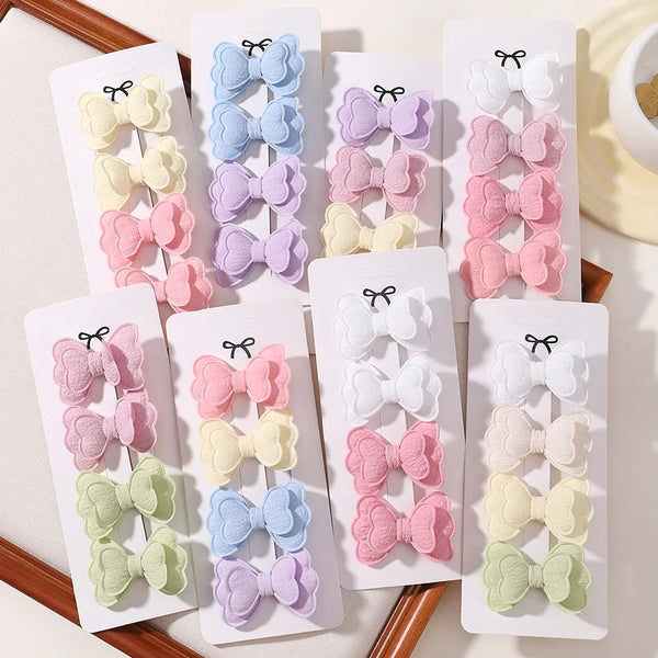 4Pcs/set Candy Colored Hair Clip Set for Girls Double Layered Bow Cute