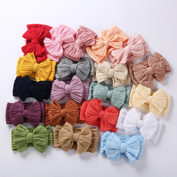 20Pcs/Lot Solid Cable Bow Baby Turban Headband Kids Nylon Layers