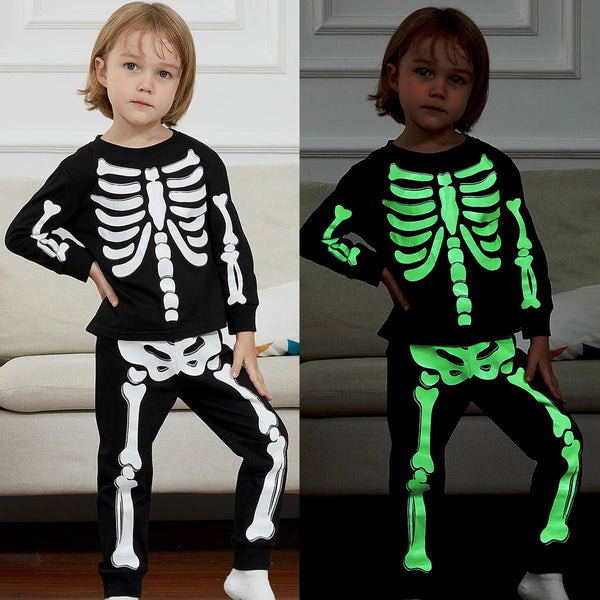 Kids Skeleton Pajamas Halloween Pjs Toddler Boys Girls Unicorn Glow in