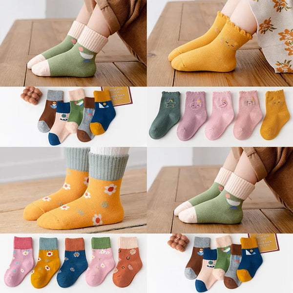 5 Pairs of Cute Cartoon Ankle Socks With Warm and Durable Stripes