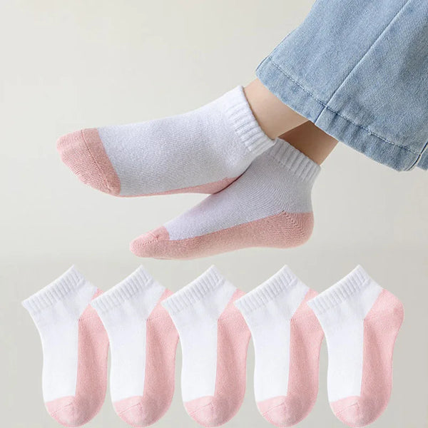 5 Pairs/Lot 2023 New Summer Children Socks Cotton Fashion Black White