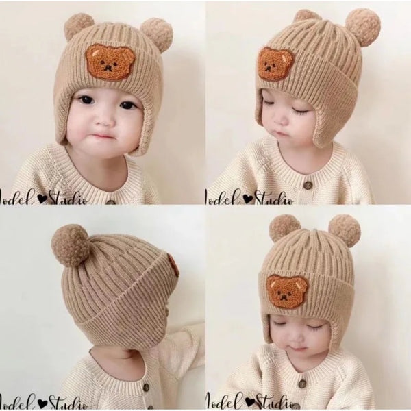 Baby Wool Hat Cute Bear Ear Protection Hat Winter THickened Warm