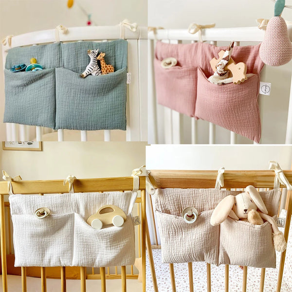 Baby Crib Organizer Cot Caddy Bed Storage Bag 2 Pockets Bedside